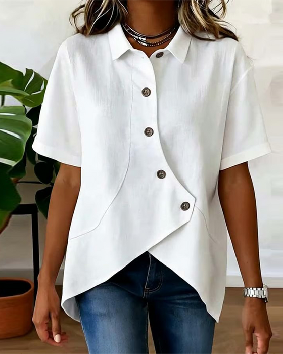 Hemd Asymmetrische Baumwollleinen Knopfleiste Button-Down