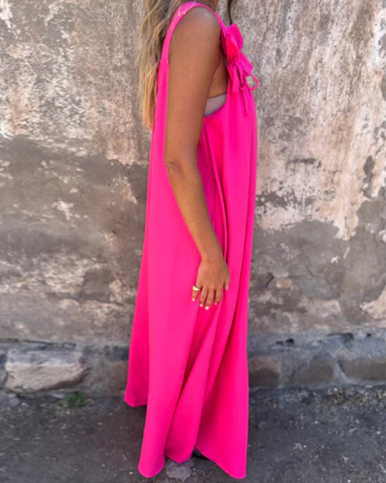 Kleid Ärmellos Einfarbig Modisch Lang