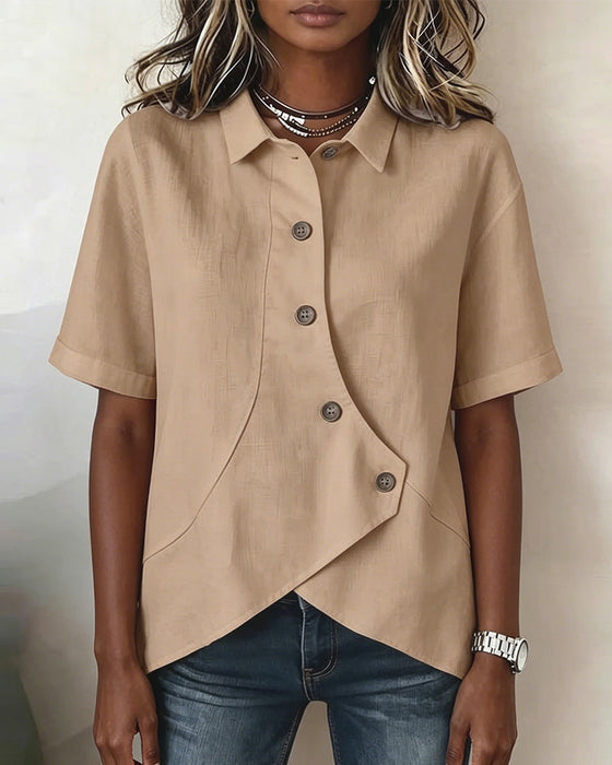 Hemd Asymmetrische Baumwollleinen Knopfleiste Button-Down