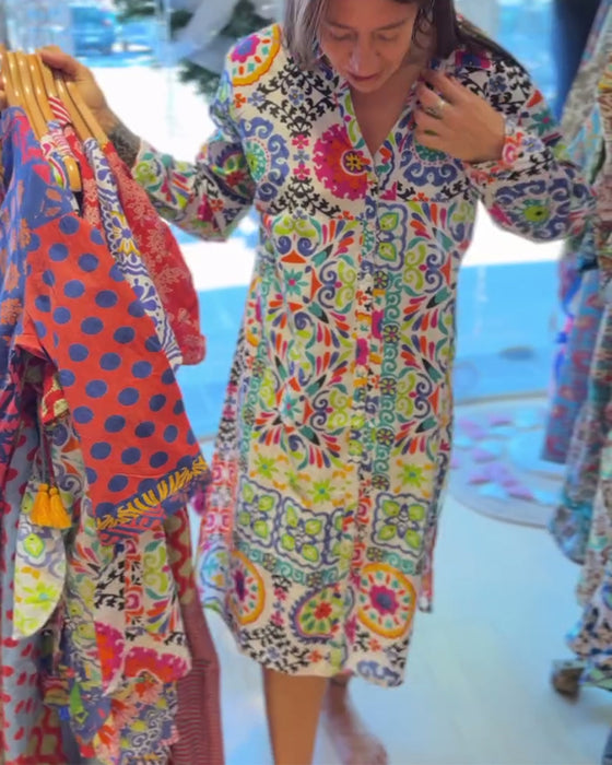 Kleid Langarm Bohemian Druck