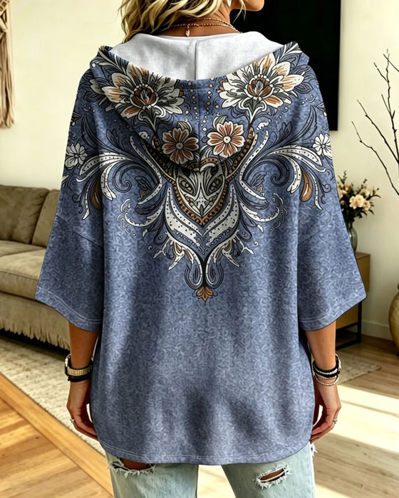 Mantel Umhang Stil Mit Kapuze Druck