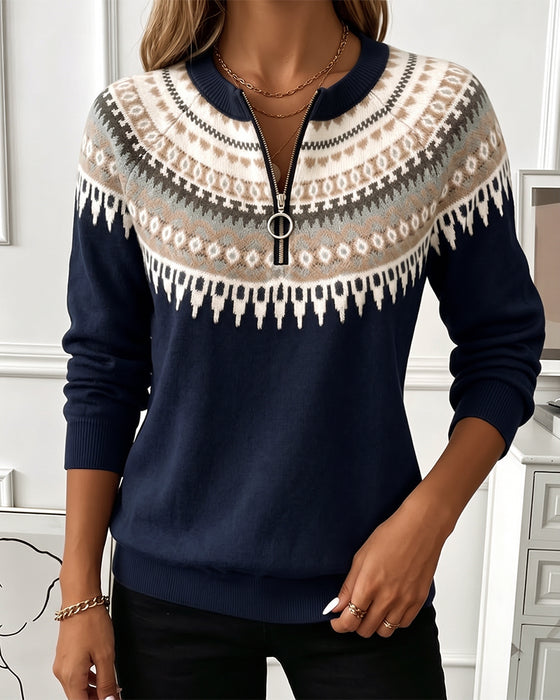 Sweatshirts Farbblock Reißverschluss Langarm