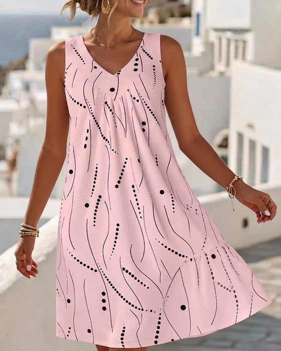 Kleid Ärmellos V Ausschnitt A-Linie Patchwork