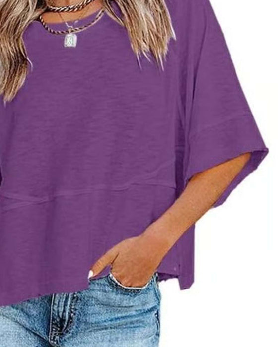 T-Shirt Panel Einfarbig Ausgestellter Ärmel