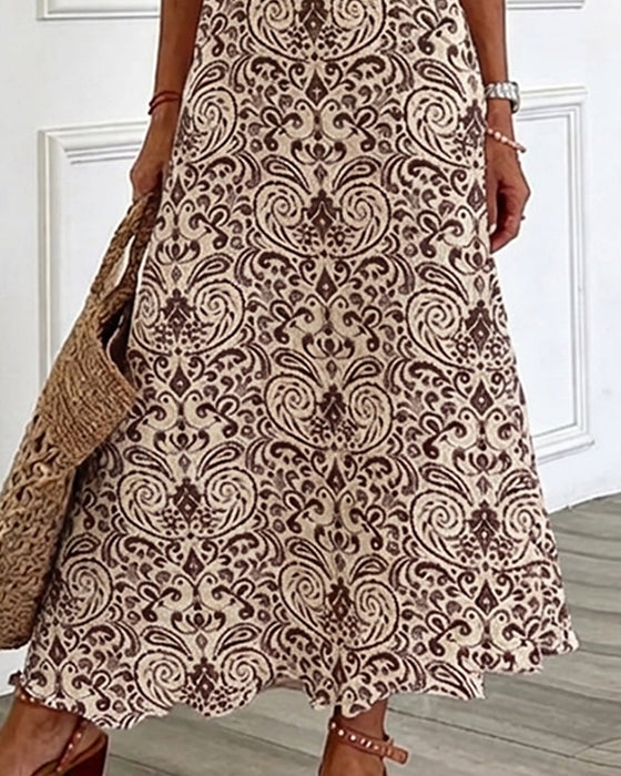 Kleid Vintage Blumenmuster V-Ausschnitt Maxi