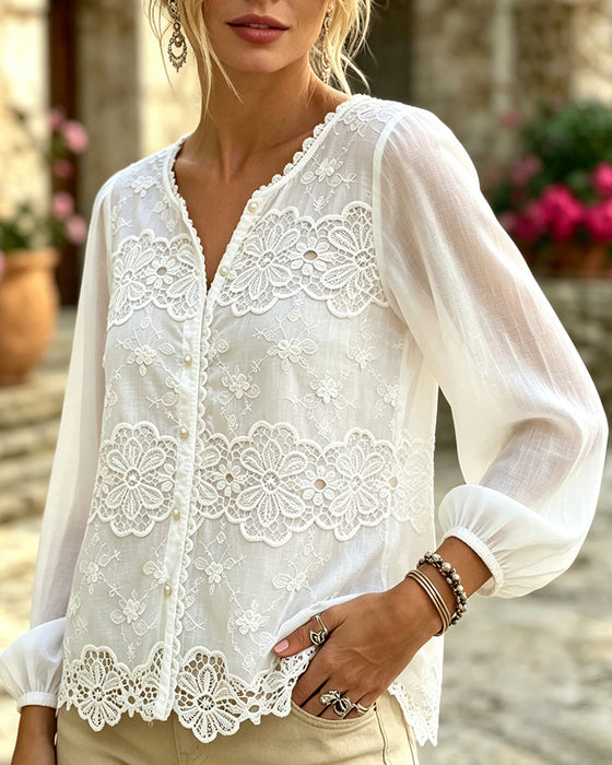 Bluse Ausschnitt Spitze Trim