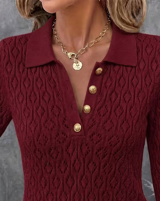 Pullover Umlegekragen Knopf Cutout Slim