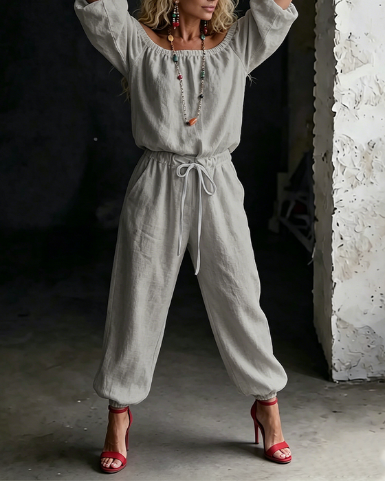 Jumpsuit Off-Shoulder Bindegürtel Tailliert