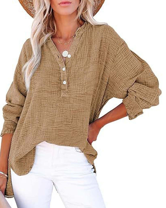 Bluse Plissiert Knopf Langarm
