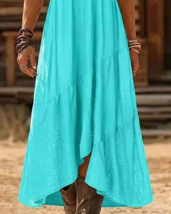 Kleid V-Ausschnitt Hohe Taille Weiter Rock Einfarbig