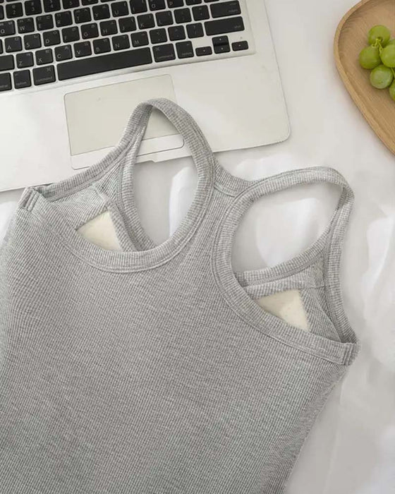 Tanktop Eingebauter Bh Gerippt Einfarbig