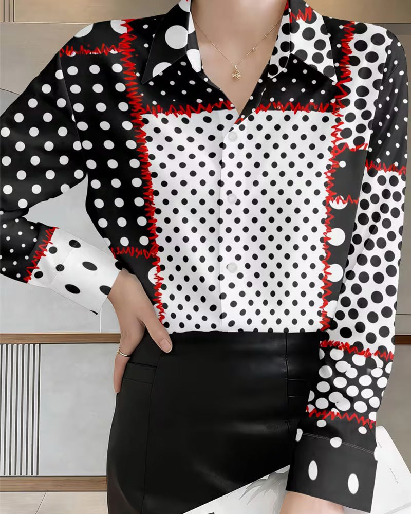 Hemd Polka Dot Langarm Farbblock