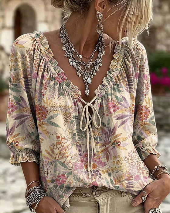 Bluse Mit V-Ausschnitt Und Schnürung