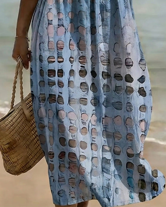 Kleid Tupfen Rundhalsausschnitt Print Halbarm
