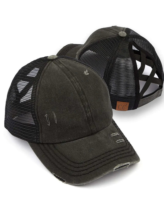 Cap Verstellbar Kreuz Rückseite Distressed Denim Baseball