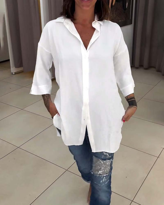 Einfarbiges Button-Down-Hemd mit Revers