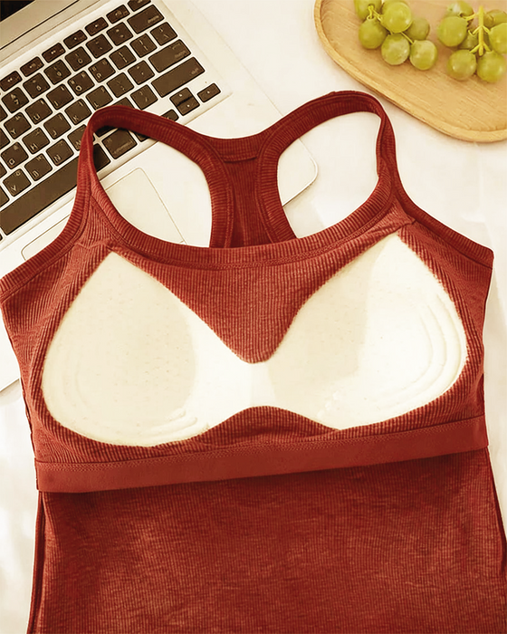 Tanktop Eingebauter Bh Gerippt Einfarbig
