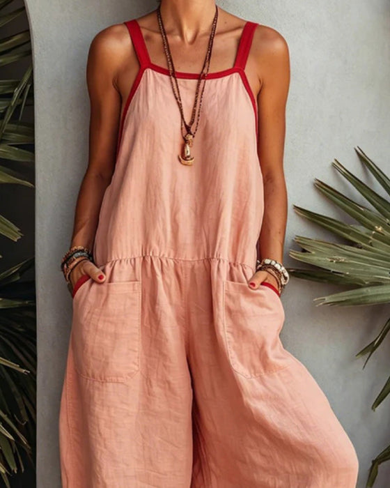 Farbblockierter Jumpsuit Mit Taschen