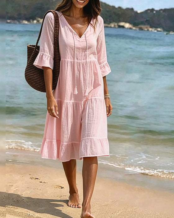 Kleid Ausgestellt Halbarm Bindegürtel