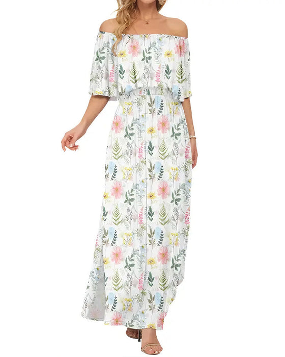 Kleid Elegant Tintenwäsche Blumen Maxi