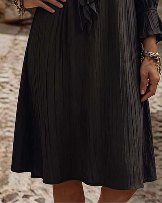 Kleid Rüschenkragen Binden Dreiviertelärmel