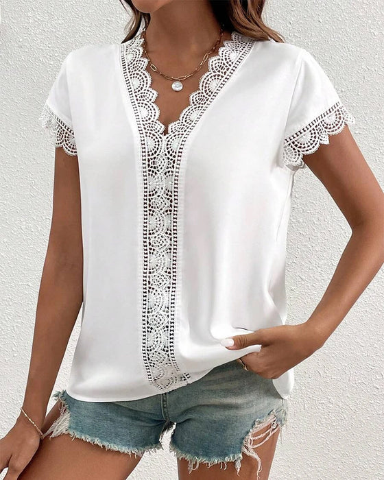 T-Shirt Spitze Hohl Einfarbig