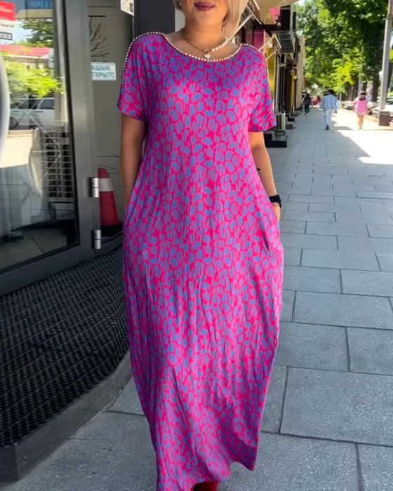 Kleid Temperament Kurzärmlig Drapee Druck