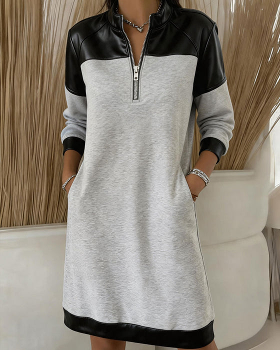 Kleid Halber Reißverschluss Casual Sweatshirt
