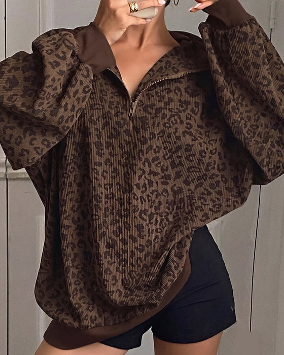Sweatshirt Leopardenmuster Langarm