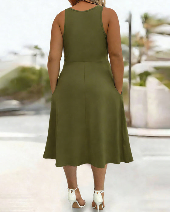 Kleid Einfarbig Tasche Twist Tanktop
