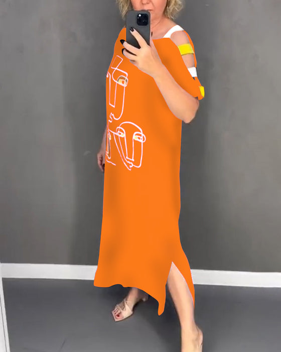 Kleid Schulterfrei Hohlauschnitt Druck Schlitz