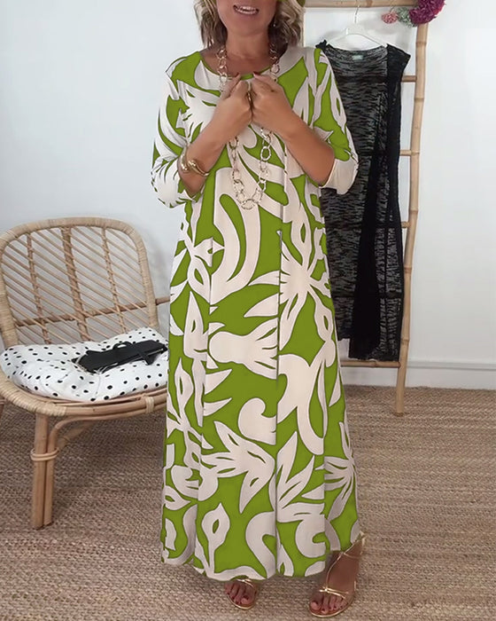 Kleid Mit Rundhalsausschnitt Und Langen Ärmeln Mit Druck