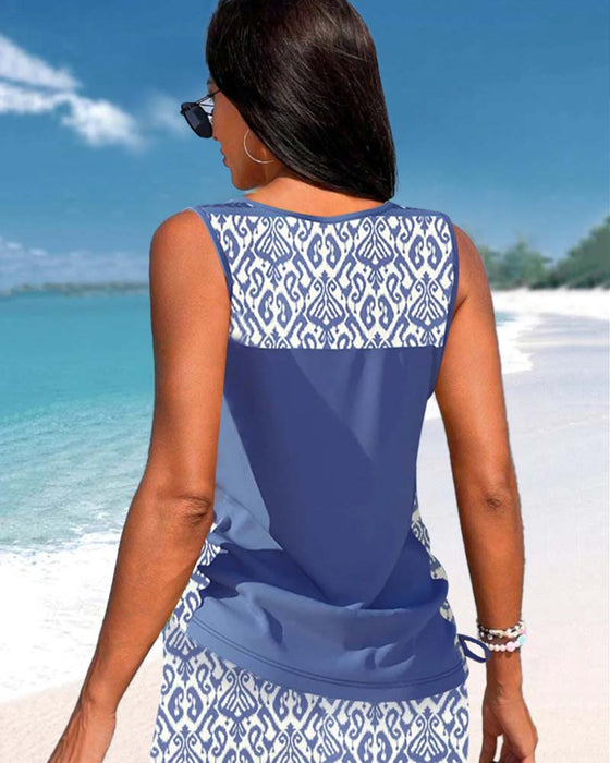 Tankinis mit geometrischem Print und V-Ausschnitt