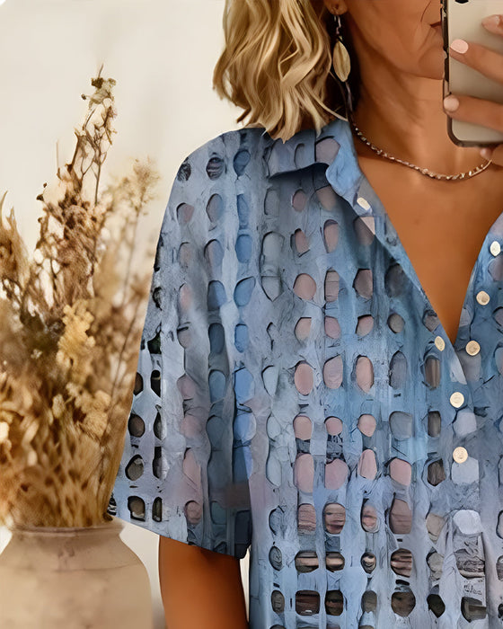 Bluse Tupfenprint Knopf Halbe Knopfleiste