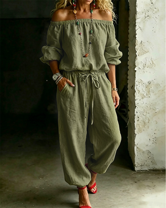 Jumpsuit Off-Shoulder Bindegürtel Tailliert