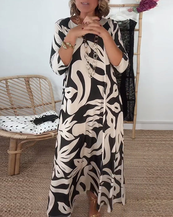 Kleid Mit Rundhalsausschnitt Und Langen Ärmeln Mit Druck