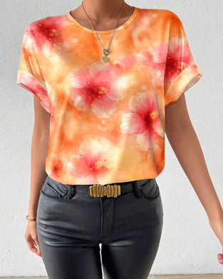 T-Shirt Rundhals Tie-Dye Große Blume
