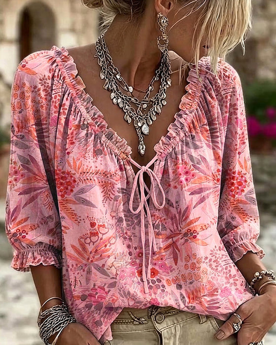 Bluse Mit V-Ausschnitt Und Schnürung