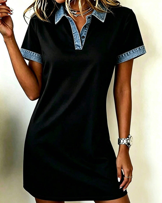 Kleid Denim Bahnen Farbblock Gerade