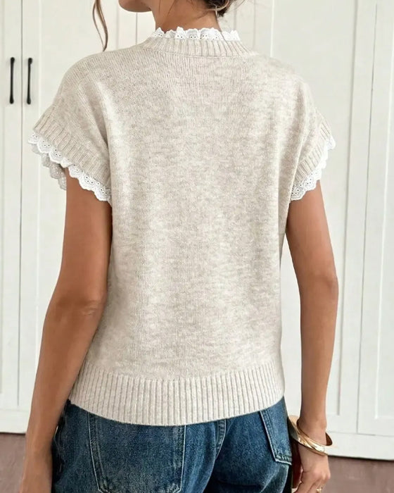 Pullover Rüsche Gefälscht Zweiteilig Kurzarm