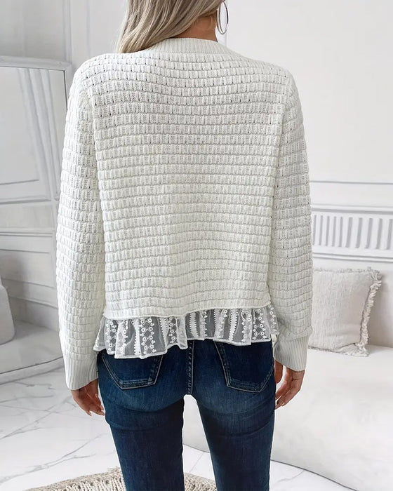 Mantel Langärmlig Spitzenbesetzter Pullover