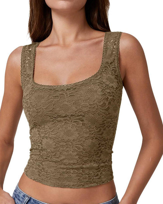 Tank Top Spitzenbesatz Quadratischer Ausschnitt Ärmellos