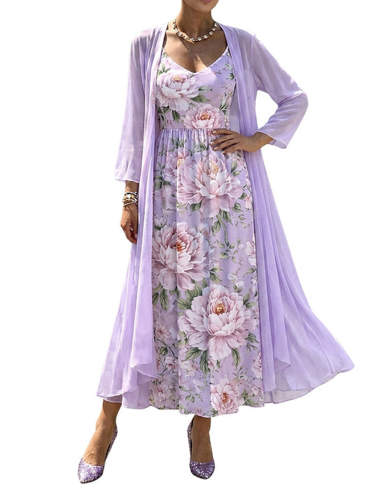 Set Blumig Druck Kleid Zweiteilig