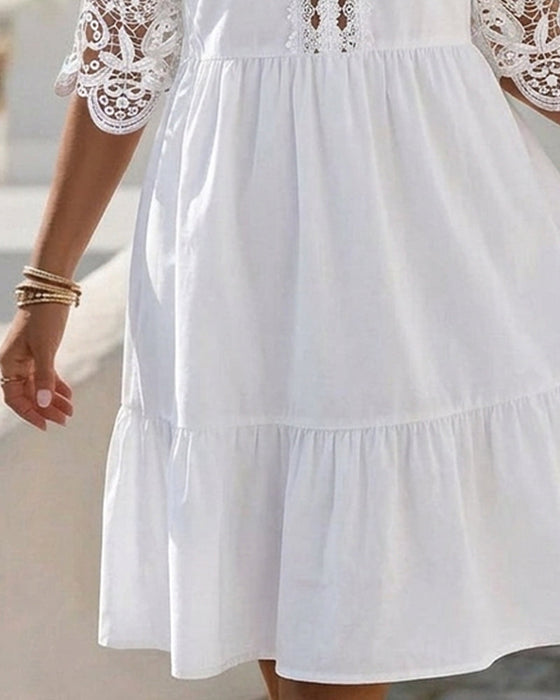 Kleider Spitze Off-Shoulder Gestuft Kurz