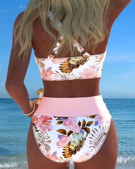 Bikini Kontrast Blumenmuster Geteilt