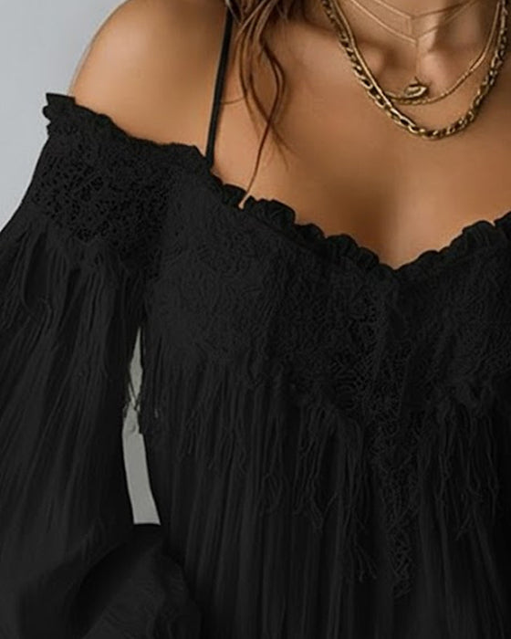 Schulterfreies Camisole-Top mit Spitze und Quasten