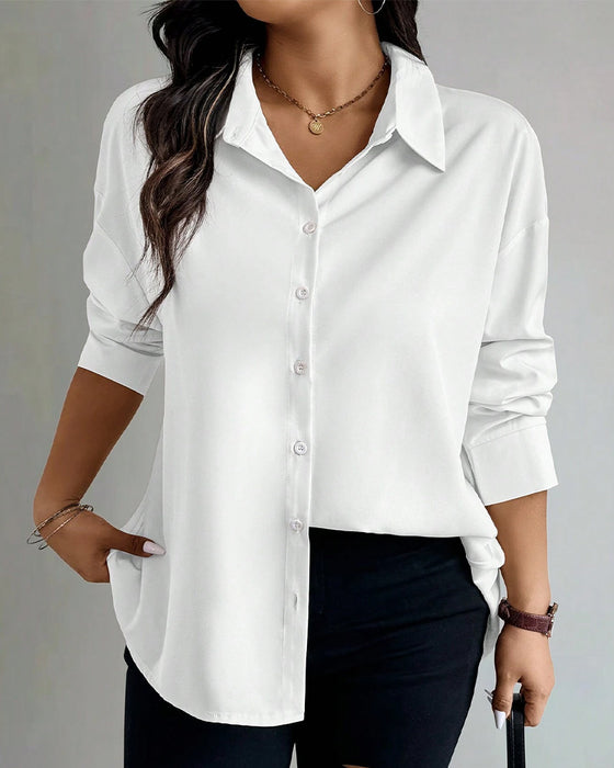 Bluse Revers Langarm Plissee
