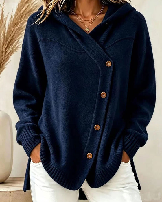 Pullover Geknöpft Langarm Mit Kapuze