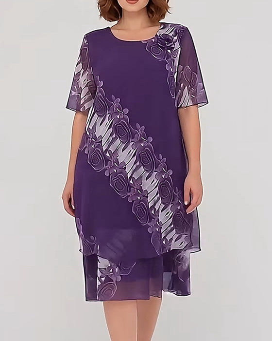 Kleid Rundhals Blumen Lässig