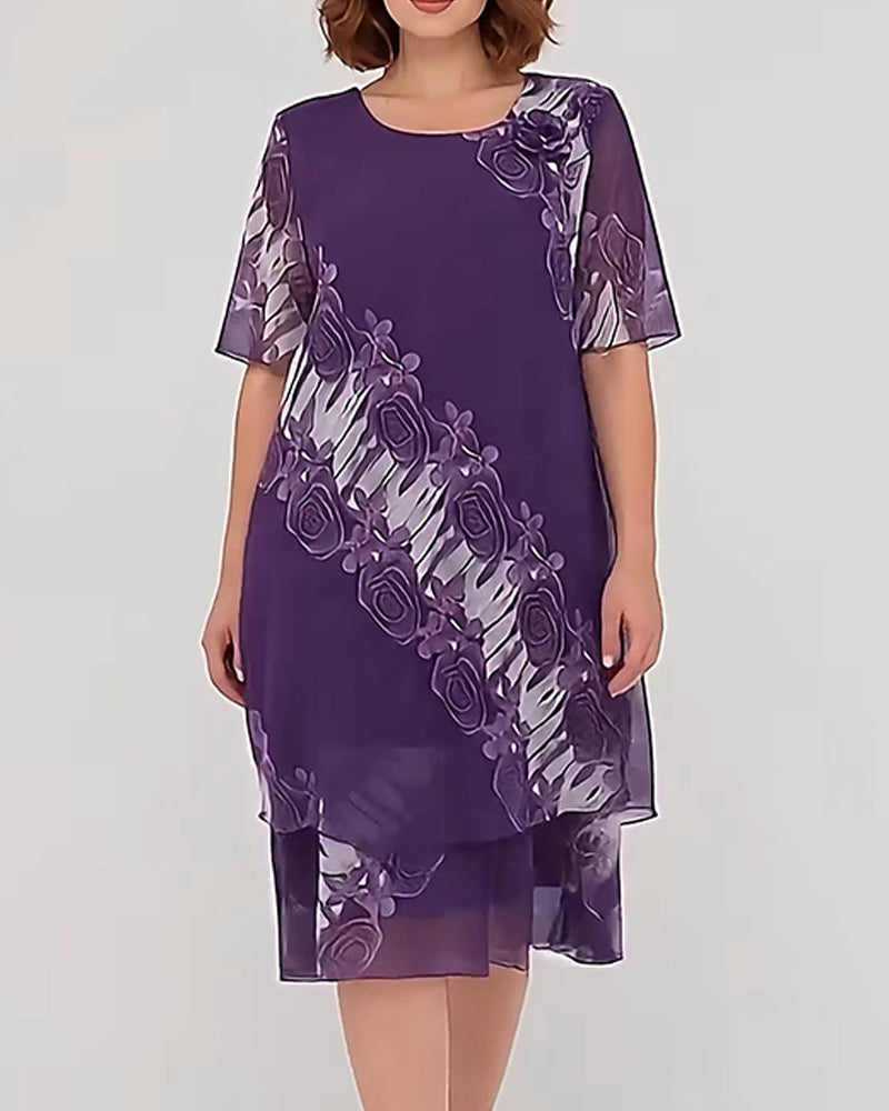 Kleid Rundhals Blumen Lässig